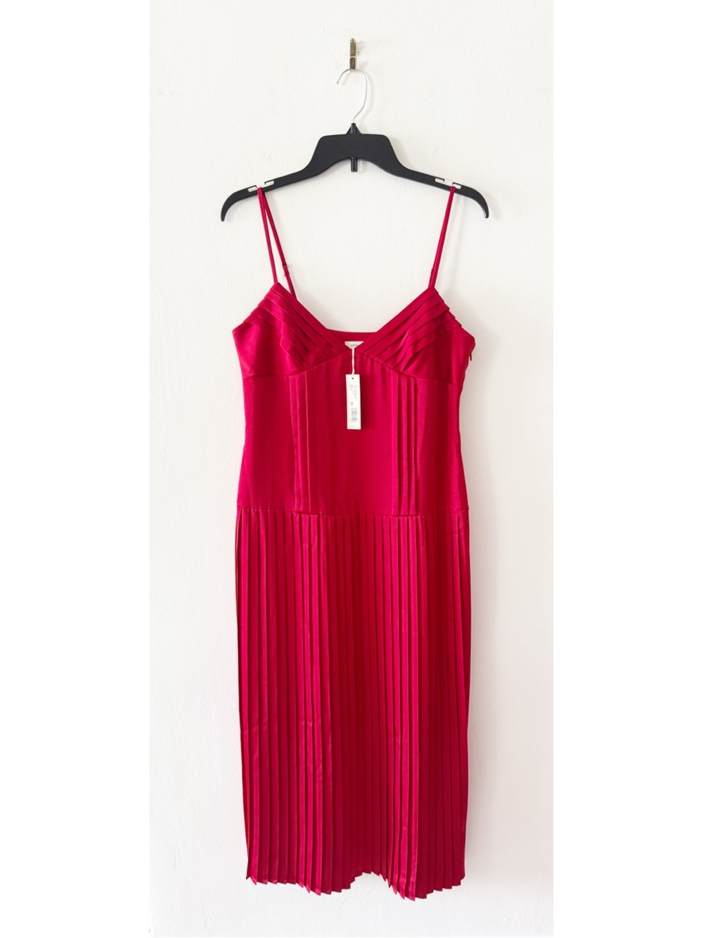 NEW Rebecca Taylor Red Sateen Pleated Midi Slip Dress Size 6